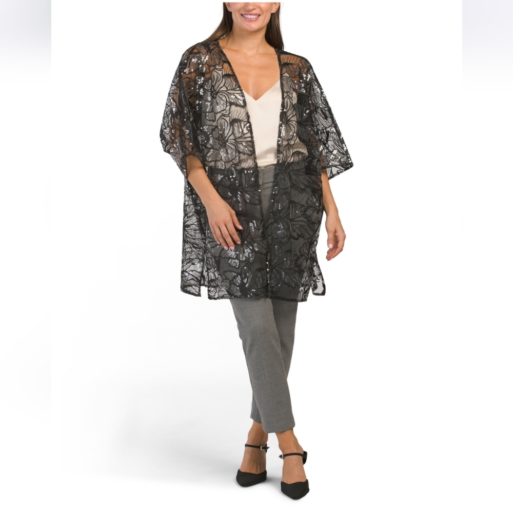 ANNE KLEIN OVERSIZED SHEER CARDIGAN WITH SEQUIN SIZE S/M